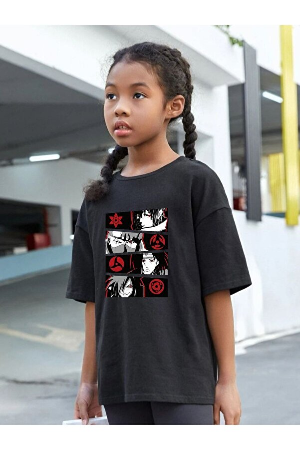 VASK Çocuk Oversize Unisex Kırmızı Anime Pamuklu Bisiklet Yaka Tişört