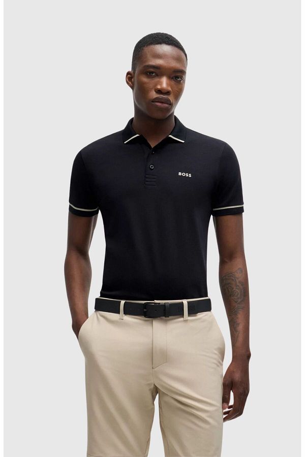 Boss Men s Black Polo Neck T Shirt Button Closure Short Sleeve 50519720 001 Trendyol