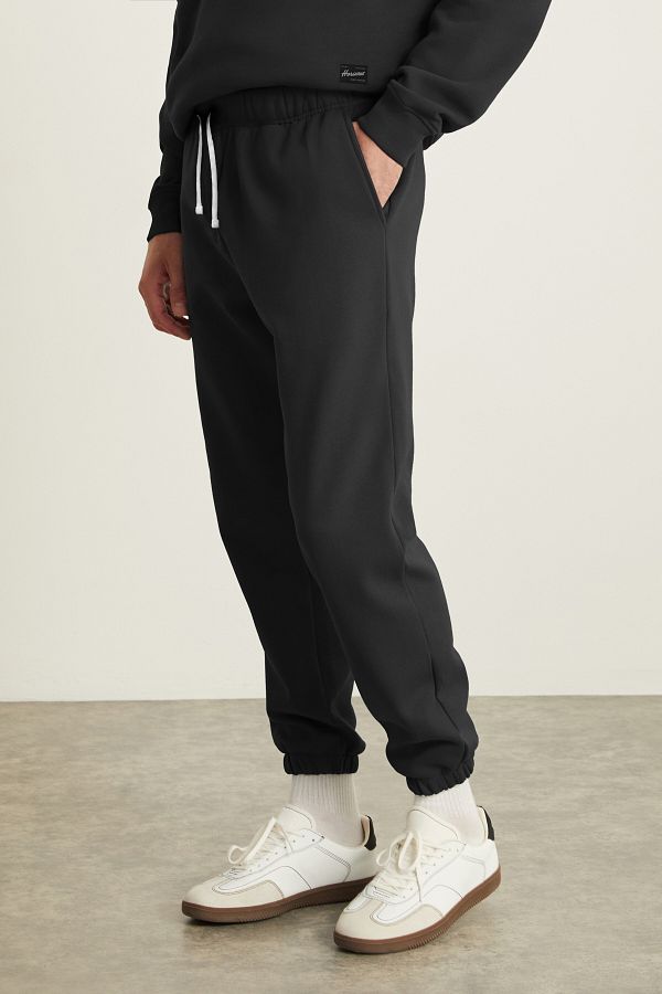 GRIMELANGE-Ei̇tan Men's 3 Thread Raised Regular Fit Round Collar Elastic Leg Black Tracksuit Set 1
