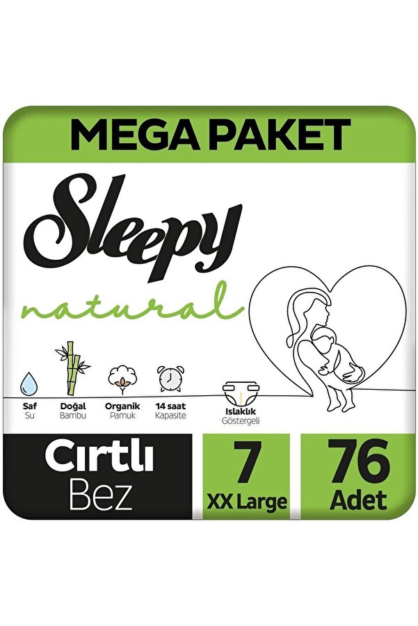 Sleepy Natural Mega Paket Bebek Bezi 7 Numara Xxlarge 76 Adet