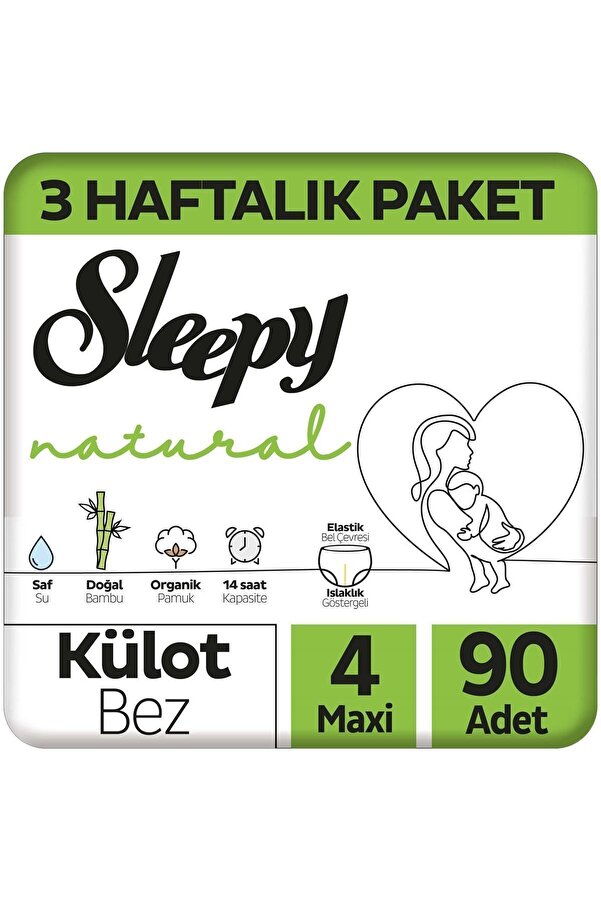 Sleepy Natural 3 Haftalık Paket Külot Bez 4 Numara Maxi 90 Adet