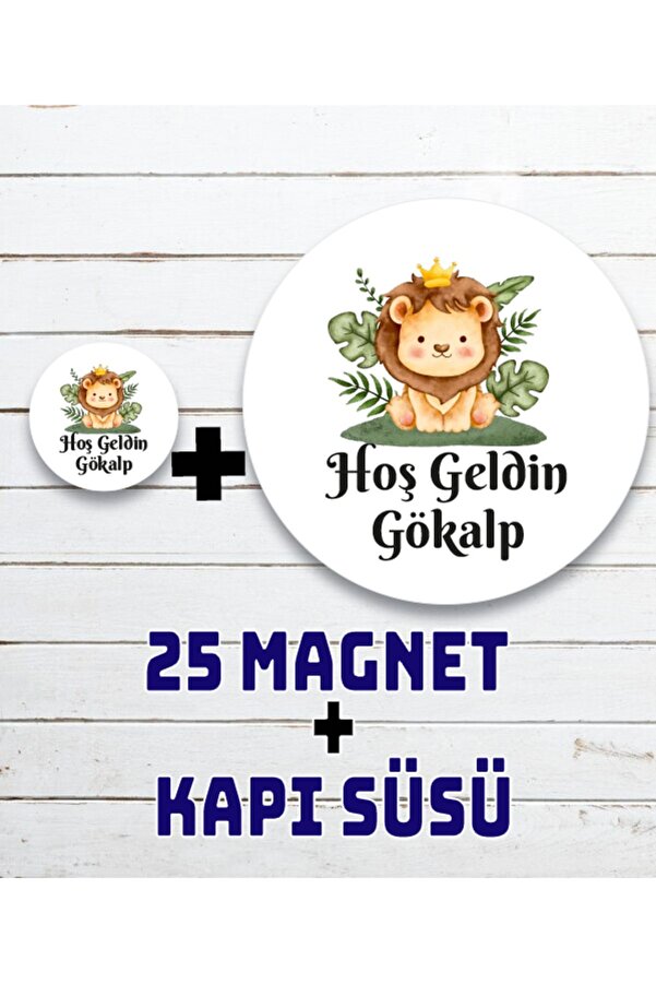 Melek Atölye ASLAN Figürlü Bebek Çocuk Doğum Günü Ahşap Magnet