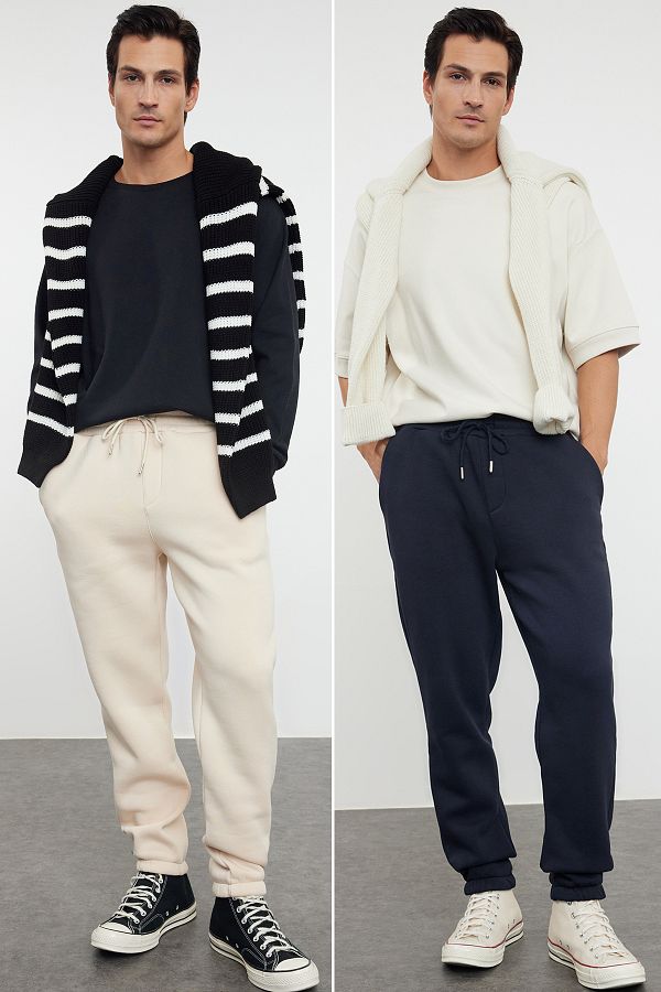 Trendyol Collection-Φορτ παντελόνι Navy Blue-StonE FleecE - Συσκευασία 2, Κανονική κοπή, Πόδι από καουτσούκ TMNAW25EA00004 1