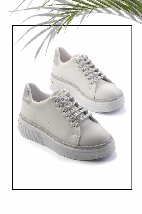 Bambi White Lame Glitter Women s Sneaker K01377023609 Trendyol
