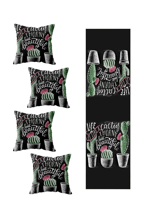 on the clouds-Cactus Patterned 4-Piece Decorative Throw Pillow and Runner Set - Different Ranir Models for Living Room Kitchen Table 1