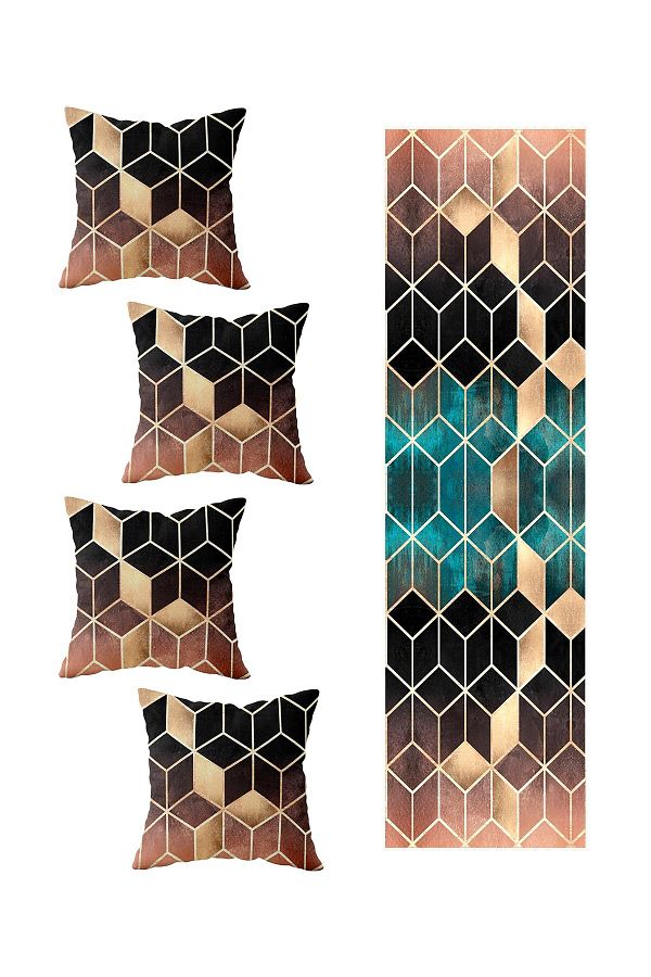 on the clouds-4-Piece Decorative Mosaic Transitional Table Set - Throw Pillow and Runner Model 1