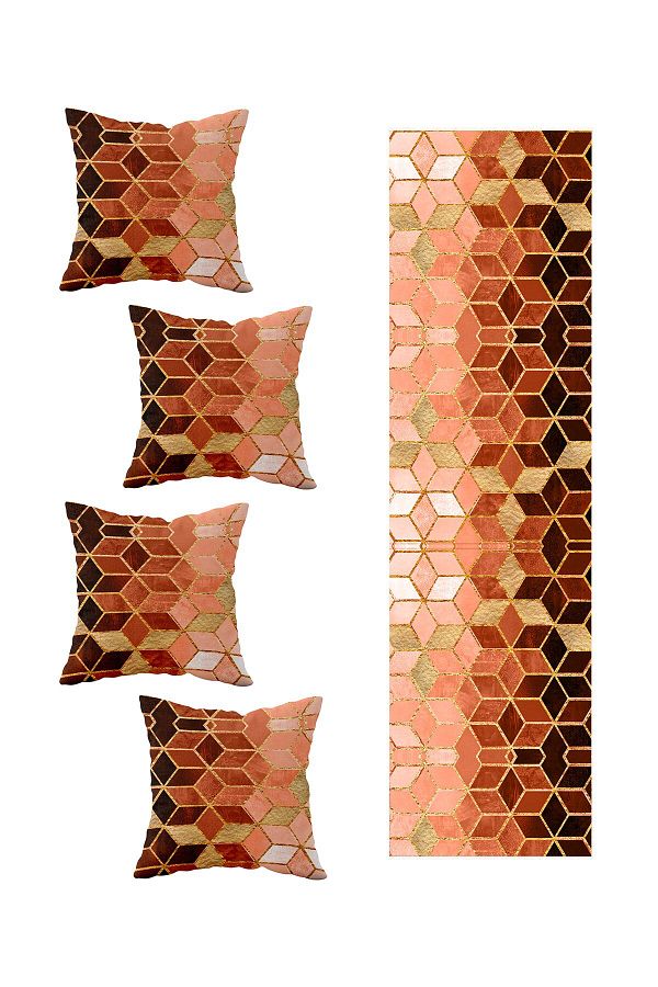on the clouds-4-Piece Decorative Mosaic Transitional Table Set - Throw Pillow and Runner Model 1