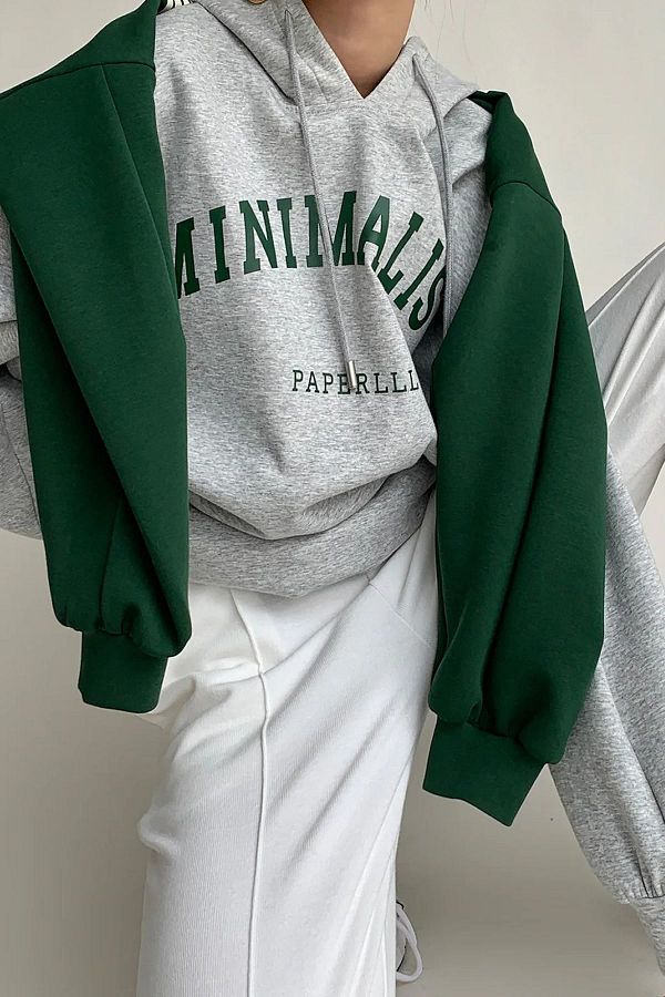 MODAGEN-Unisex-Sweatshirt mit Kapuze in Grau, minimalistisch, bedruckt, in Übergröße 1