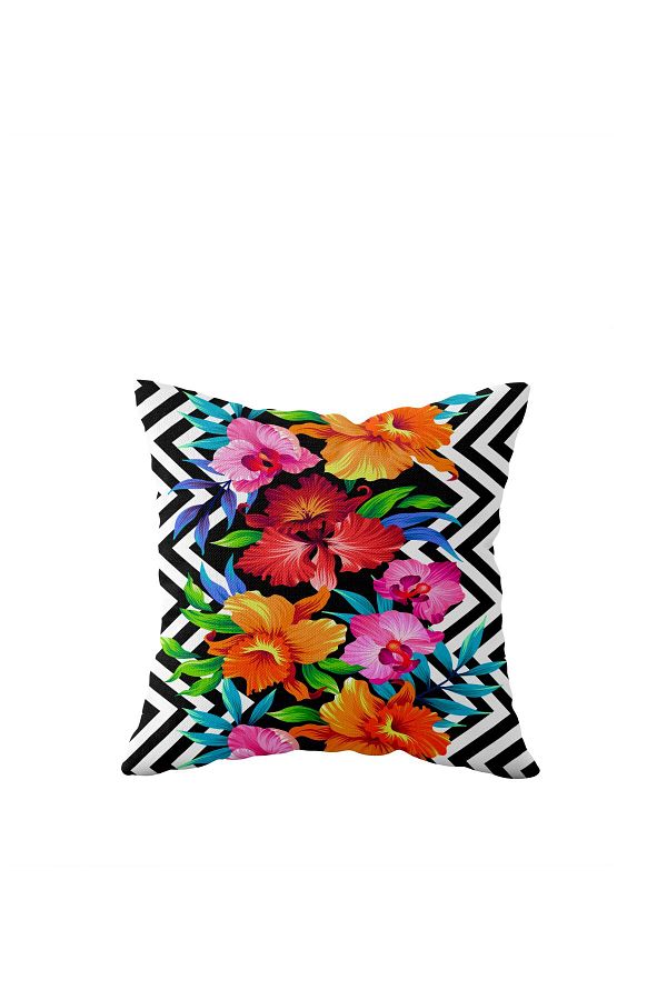 on the clouds-Double Sided Black Floral Patterned Pillow Case with Hidden Zipper - Throw Pillow Sofa 1