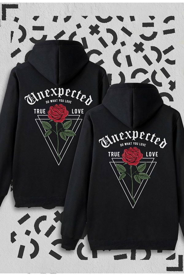 Marjill Unexpected 2 Black Hooded Sweatshirt Lover Couple Combinations Trendyol