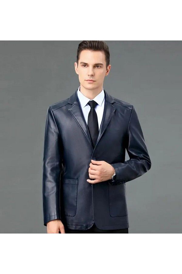 NYC G Y M TEKST L Genuine Leather Thin Section Blazer Classic Jacket Trendyol