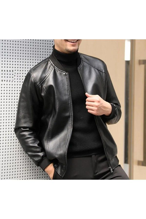 NYC G Y M TEKST L Men s Baseball Jacket Genuine Leather Trendyol