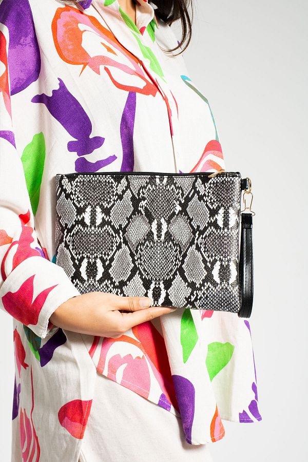 Defnella Buy 3 Pay 2 Snake Patterned Clutch Bag with Hand Strap Trendyol