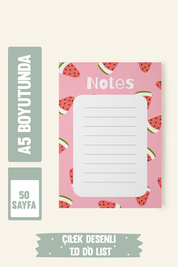 Srctech-Strawberry Patterned To Do List 50 Sheets A5 Size 1