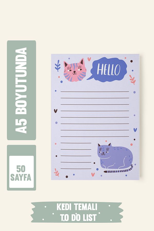 Srctech-Cat Themed To Do List 50 Sheets A5 Size 1