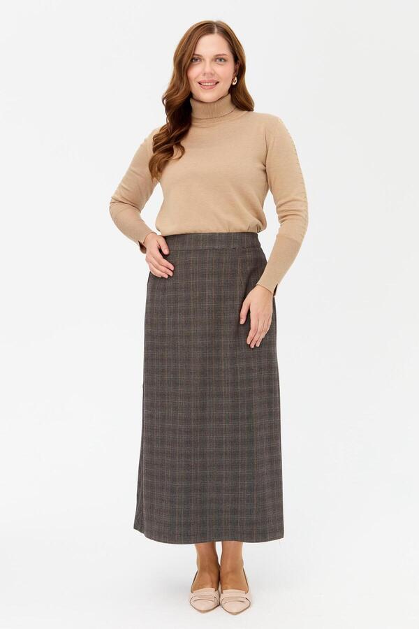 Brown plaid skirt plus size new arrivals