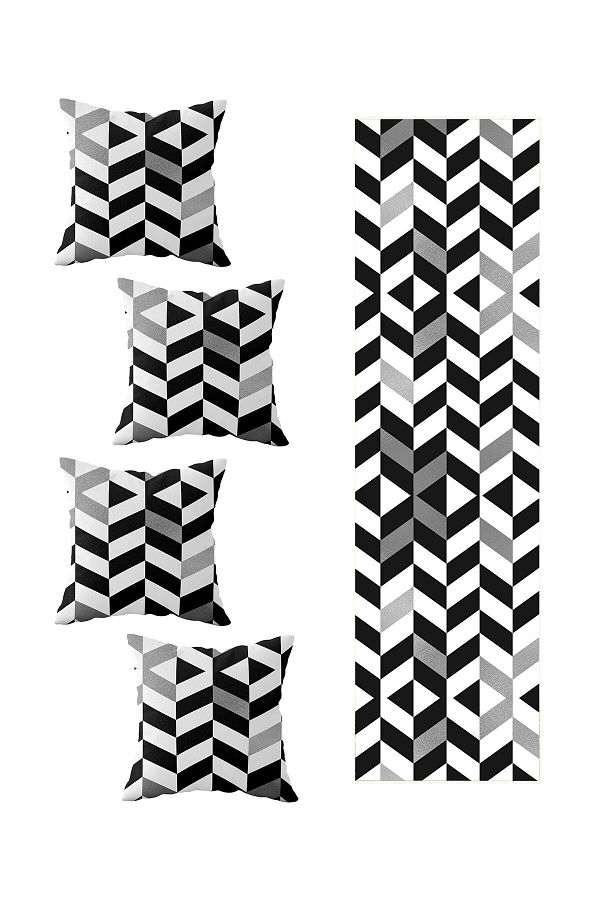 on the clouds-Gray and White Table with Geometric Block - Set of 4 Runner 1
