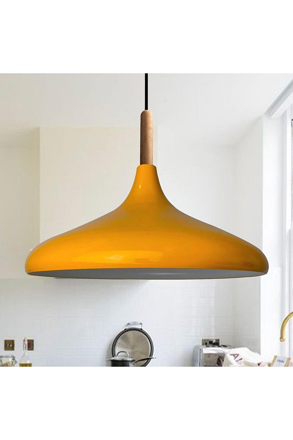 Bamyum-Champion Pendelleuchte, aus Holz und Metall 35 cm, Gelbe Lampe 1