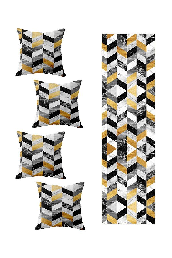 on the clouds-4-Piece Decorative Runner Set with Geomertic Pattern and Gold Detail 1