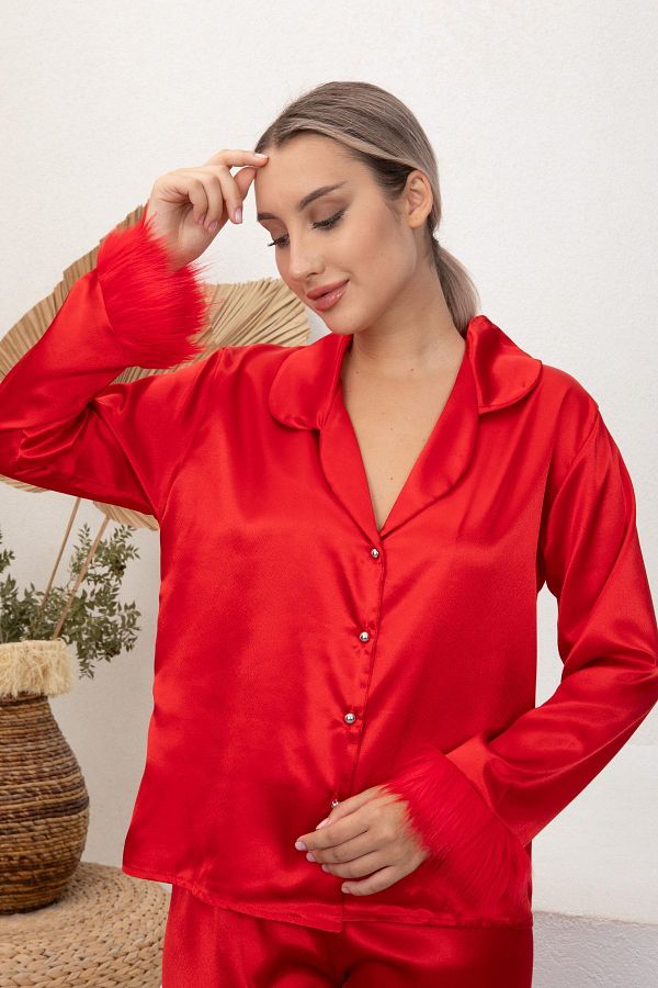 SATTENS Women s satin Pajama Set fur plush furry Trendyol