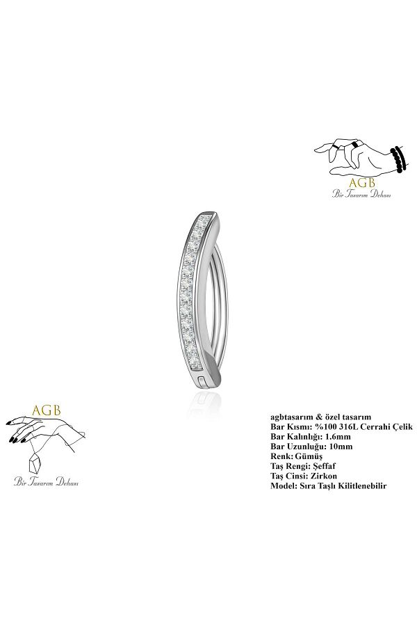 agbtasarım-1st Level Zircon Stone Stringed Hook - Single and Double Intersection Piercing (Special Design) 1