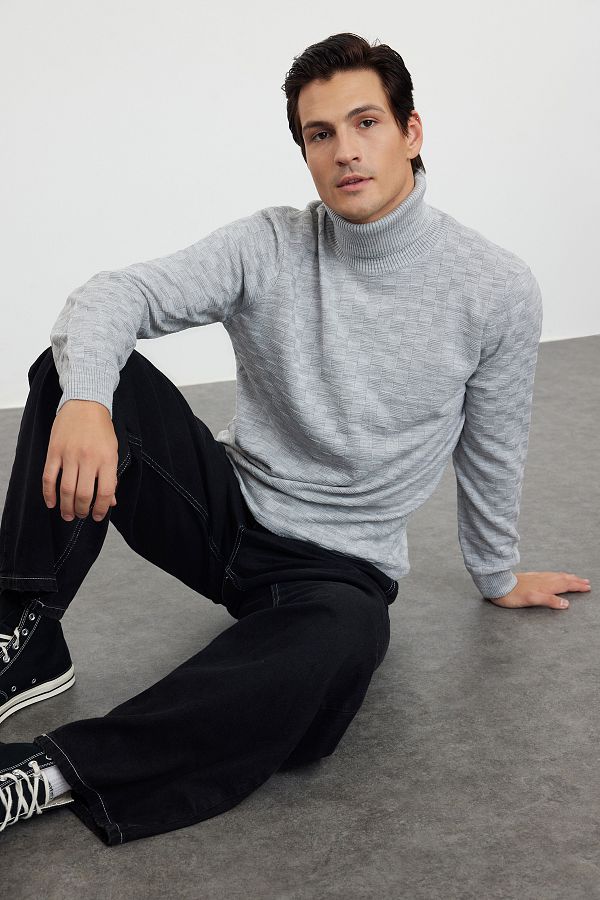 Trendyol Collection-Grauer Herren-Strickpullover mit Rollkragenpullover TMNAW20VK0004 1