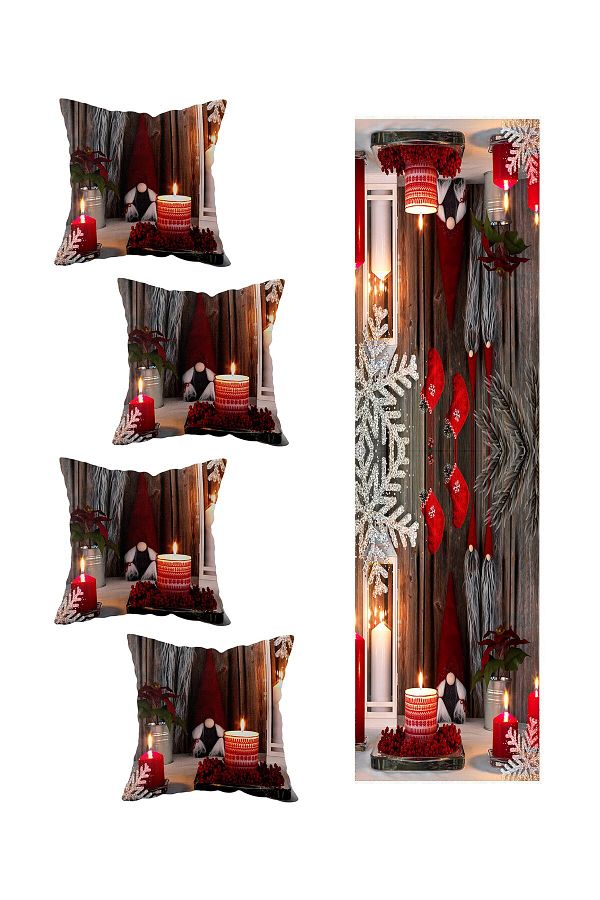 on the clouds-New Year's Decorative Set of 4 Runner - Candle, Wooden Table, Different Ranir Models 1