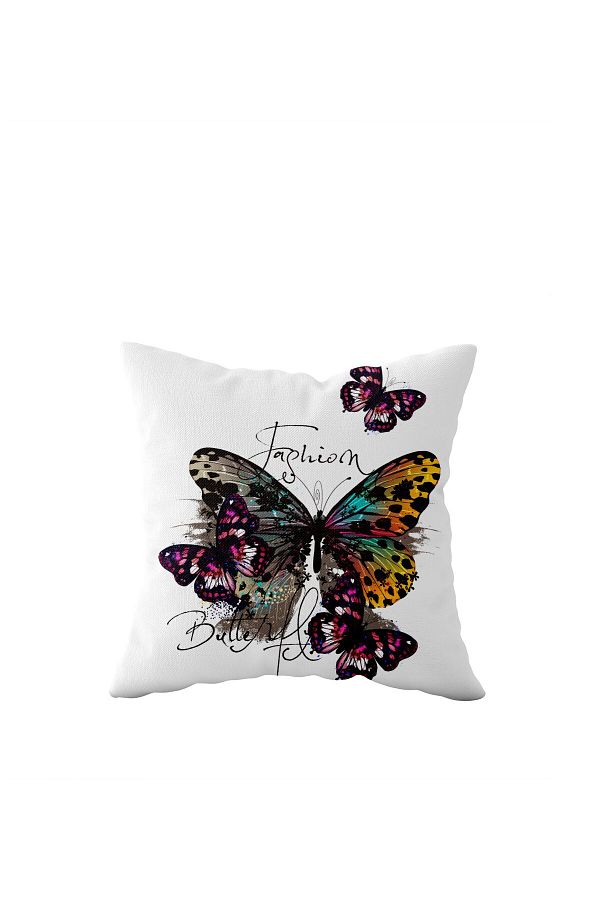 on the clouds-Double Sided White Background Butterfly Pattern Pillow Case - Hidden Zipper Detail 1