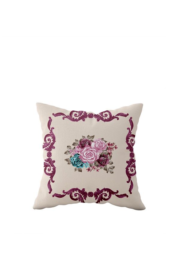 on the clouds-Beige Rose Patterned Single Sided Hidden Zipper Pillow Case Throw Pillow Sofa Pillow Case 1
