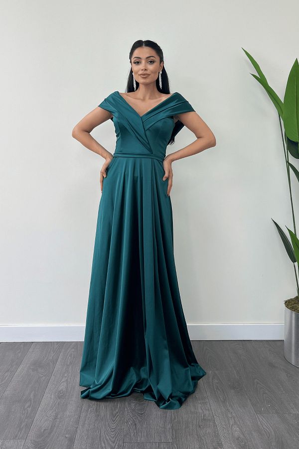 Boat neck evening dresses deals