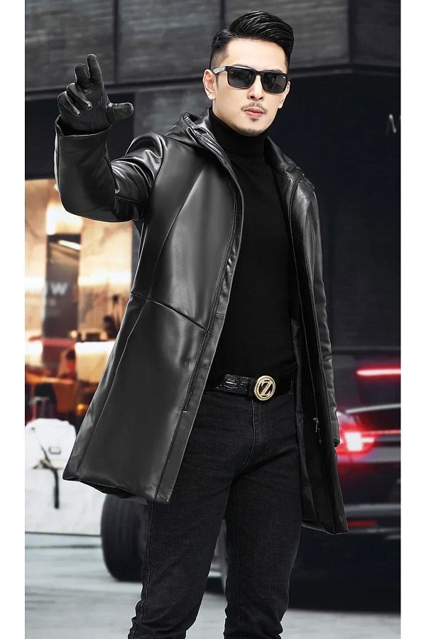 Medium length leather jacket clearance