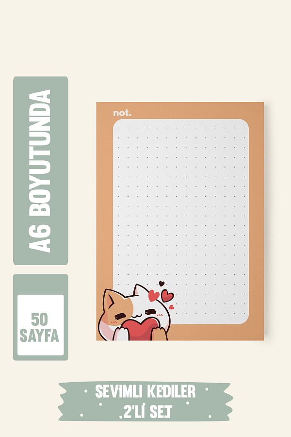 Srctech-50 Sheets Cute Cats A6 Notepad - Set of 2 1