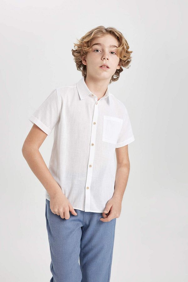 DeFacto-Boy's Linen Look Short Sleeve Shirt Z3204a623sm 1