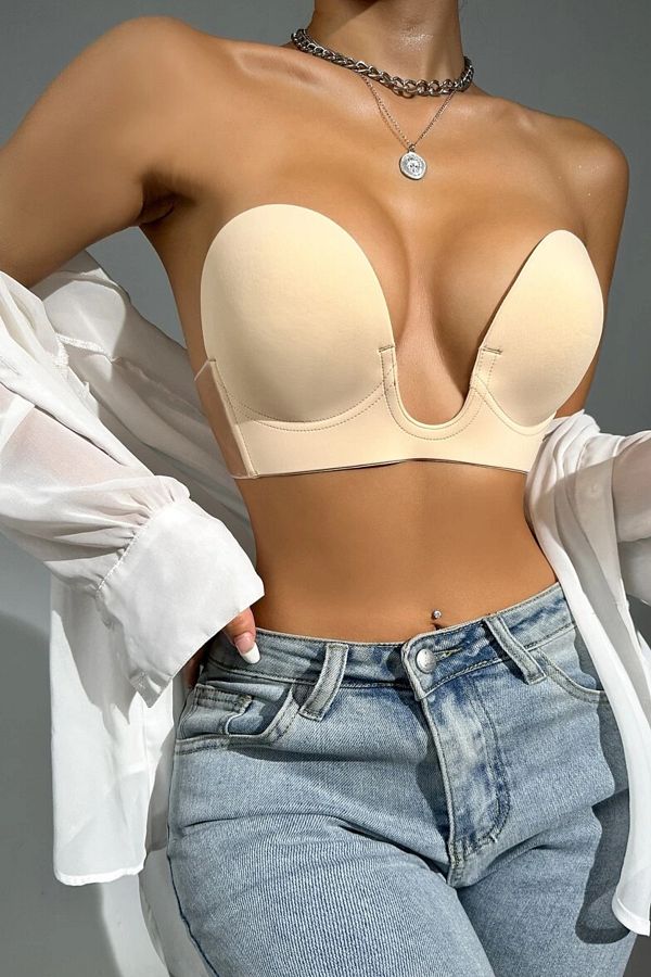 Bernato-Non-Slip Side Adhesive Nude Padded Bra 1