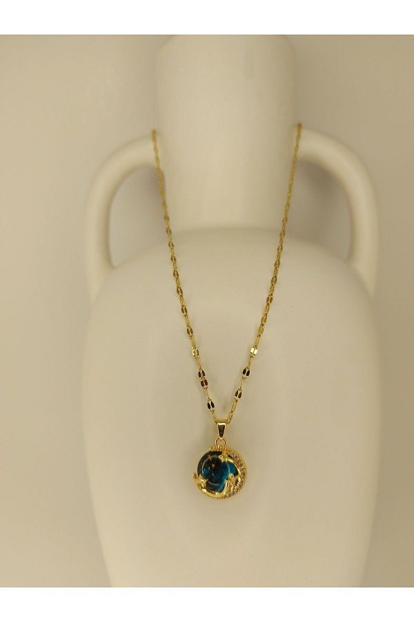 Romea Zircon Stone Blue Earth Sky Space Themed Steel Necklace Trendyol