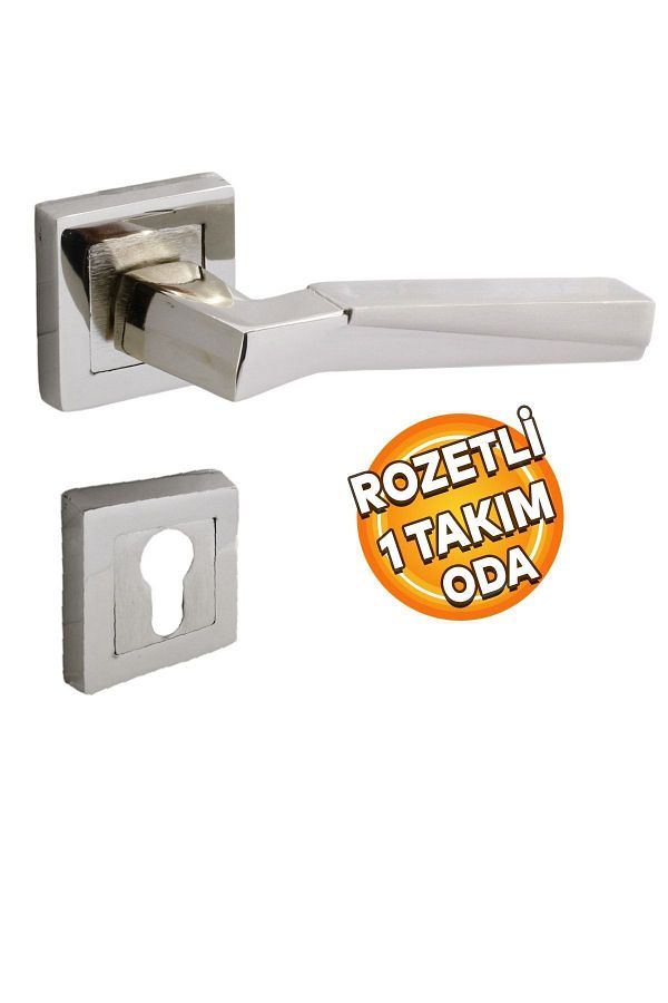Badem10-Meridyen (1 Set) Yale Room Door Handle with Square Rosette Suitable for Right and Left Nickel Satin 1
