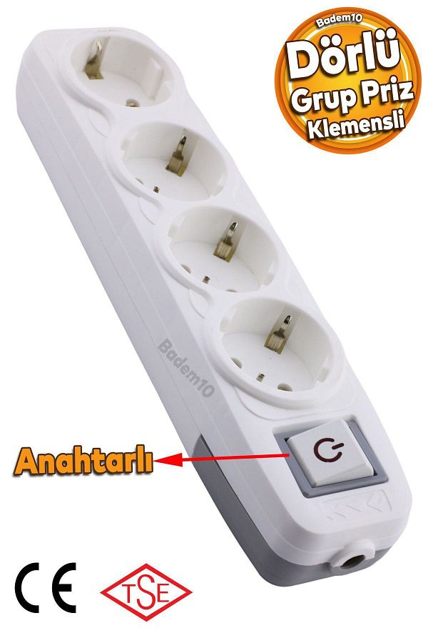Badem10-4 Group Socket Switched Terminal Plug Socket Grounded Multiple Group Socket Multiplier Quadruple Wireless 1