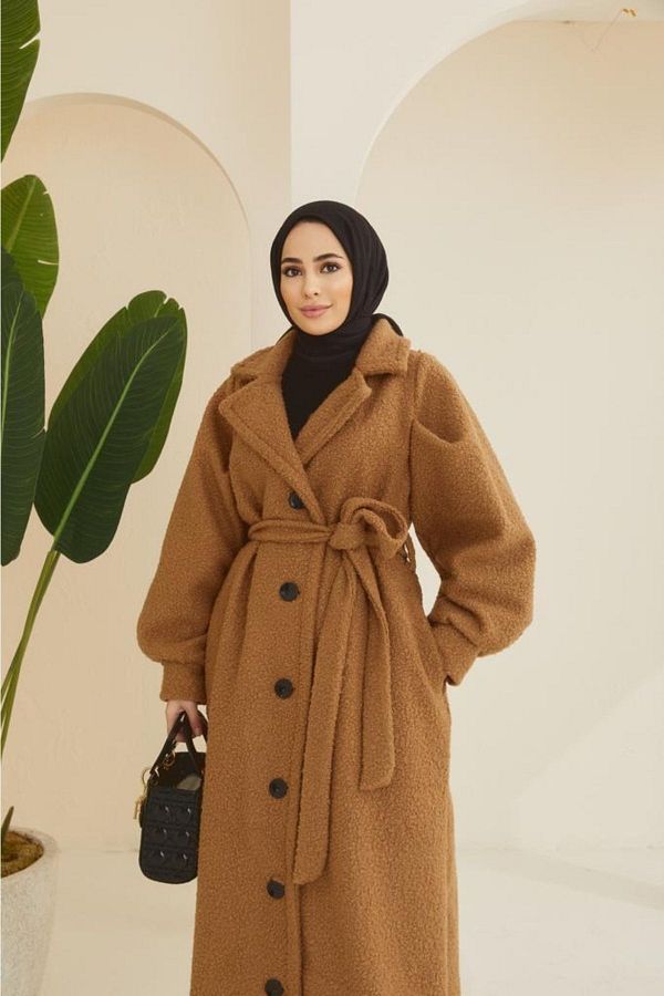 Mustard boucle coat top