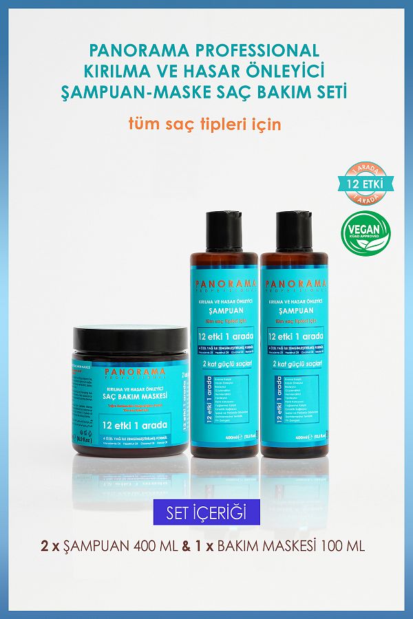 PANORAMA PROFESSIONAL-Professional Hair Care and Anti-Breakage Set - 400ml x2 Shampoo + 500ml Mask 1