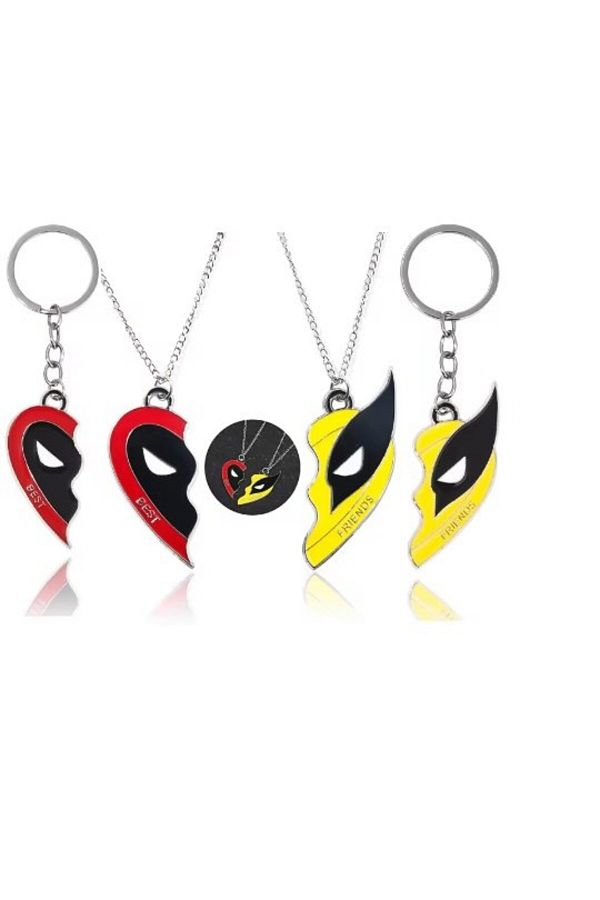 Her ey Nota Dear Couple Friends Deadpool Wolverine Necklace and Keychain Set