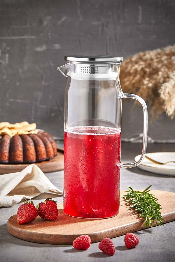 Viwares-Glaskrug mit Edelstahl-Deckel – 1200ml Krug für Erfrischende Getränke 1