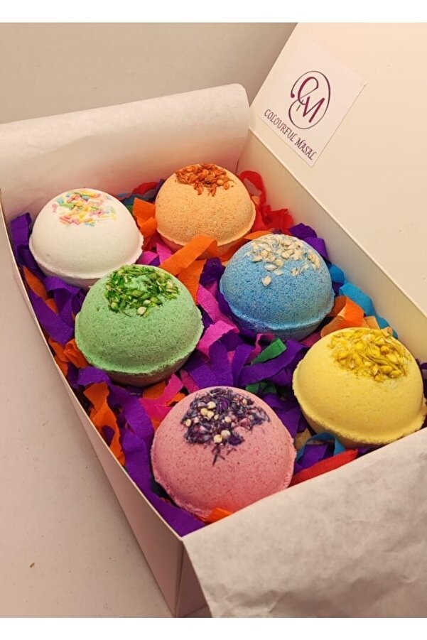 COLOURFUL MASAL 6 Lı 45 Gr. Banyo Topu, Manikür Ve Pedikür Boy, Nem Bombası, Banyo Bombası