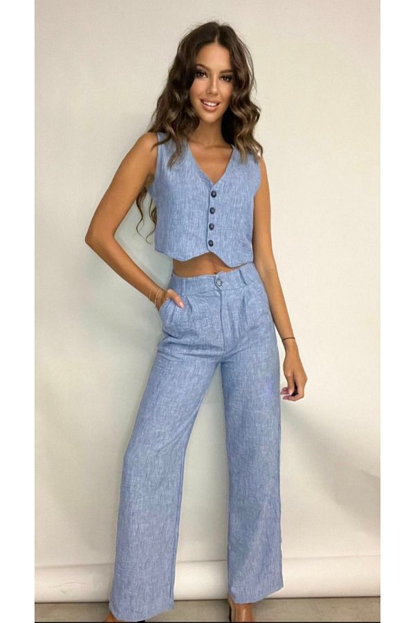 Butikayandon-Blue Women's Summer Vest and Trousers Double Set - D9230 1