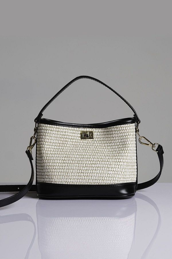 Cantac mstore Black Mini Bucket Straw Bag Raffia Look Women s Bag Trendyol