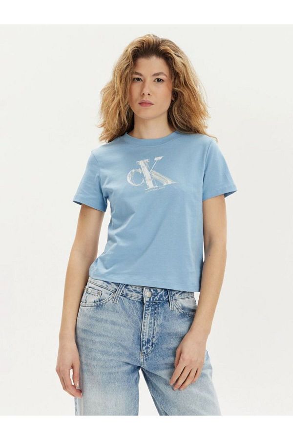 Calvin Klein Blue Logo Detailed Women s T shirt Trendyol