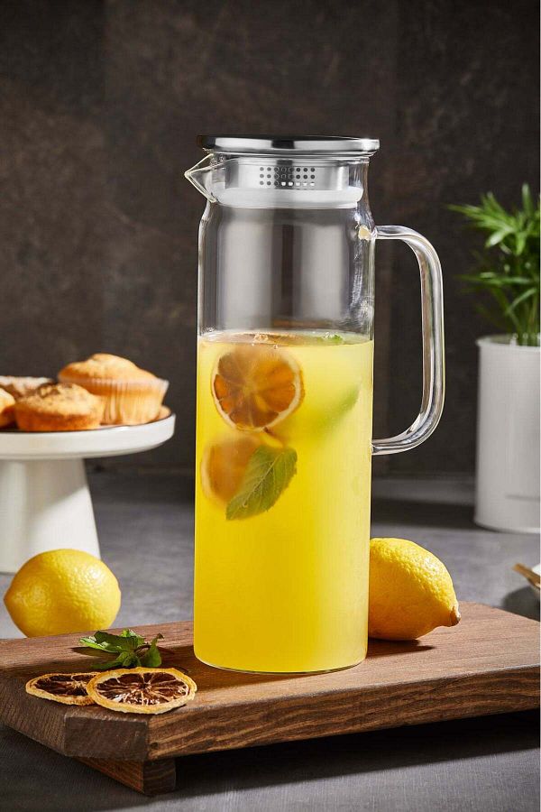 Viwares-Glaskrug mit Edelstahl-Deckel – 1500ml Krug für Erfrischende Getränke 1