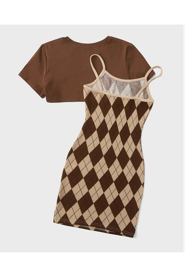 ARDSU Strappy Dress and Half Sleeve Crop T Shirt Set Trendyol