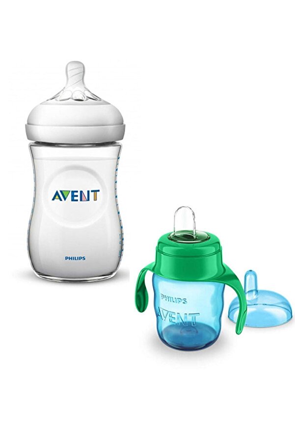 Philips Avent Natural Pp Biberon 260 ML - Cam Değildir. + Avent Eğitici Damlatmaz Bardak Suluk Yeşil 200 ML