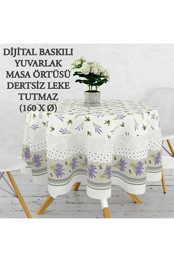 HMZ-Djital Printed Round Table Cloth. Round Grad-Free Stain-Proof Table Cloth. 1