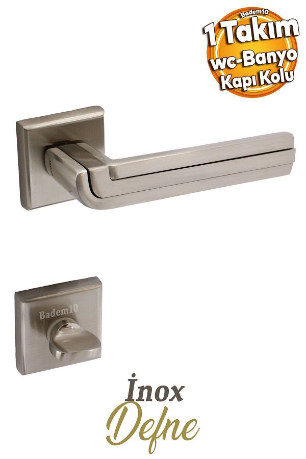 Badem10-Defne Luxury Inox Square Rosette WC-Bathroom Door Compatible Door Handle Right and Left Door Handles 1 Set 1